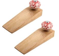 2 Pieces Red Zinnia Flower Ceramic Wooden Door Stopper
